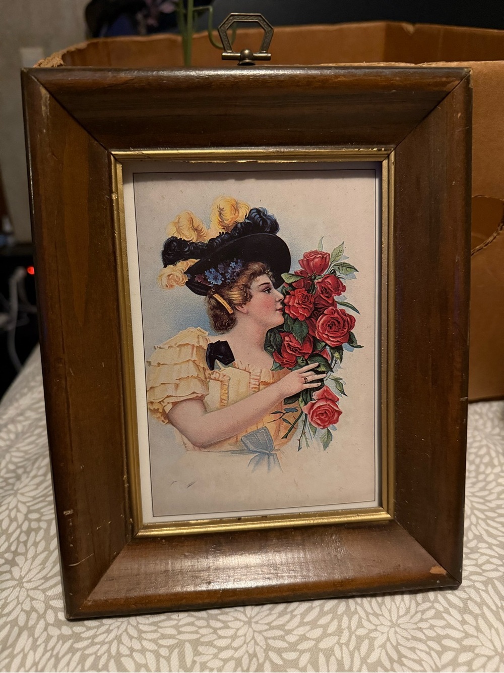Source Unknown Framed Lady with Red Roses Art - Red, Black, Cream